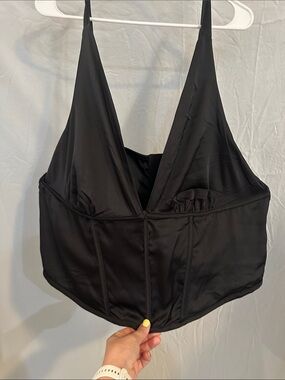 Studio Black Satin V-Neck Bustier Tank